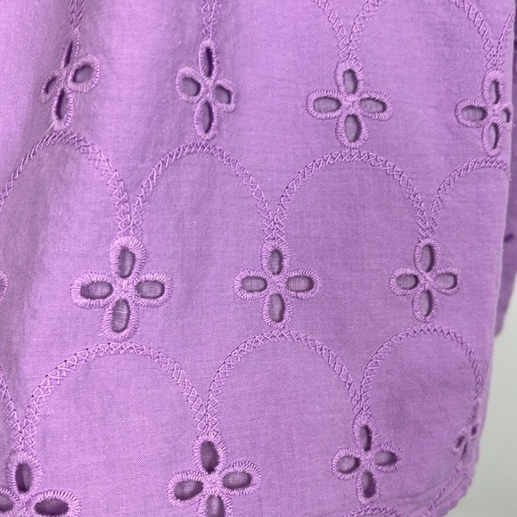 Croft & Barrow Womens Top PS Purple Puff Short Sleeves Eyelet Floral Keyhole EUC - Picture 5 of 13